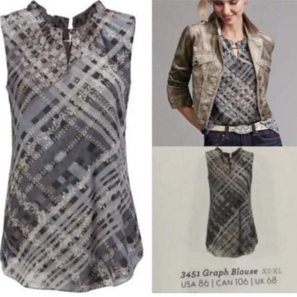 Cabi Graph Blouse  Ruffle Collar Sleeveless Blouse Size Small - Picture 1 of 14